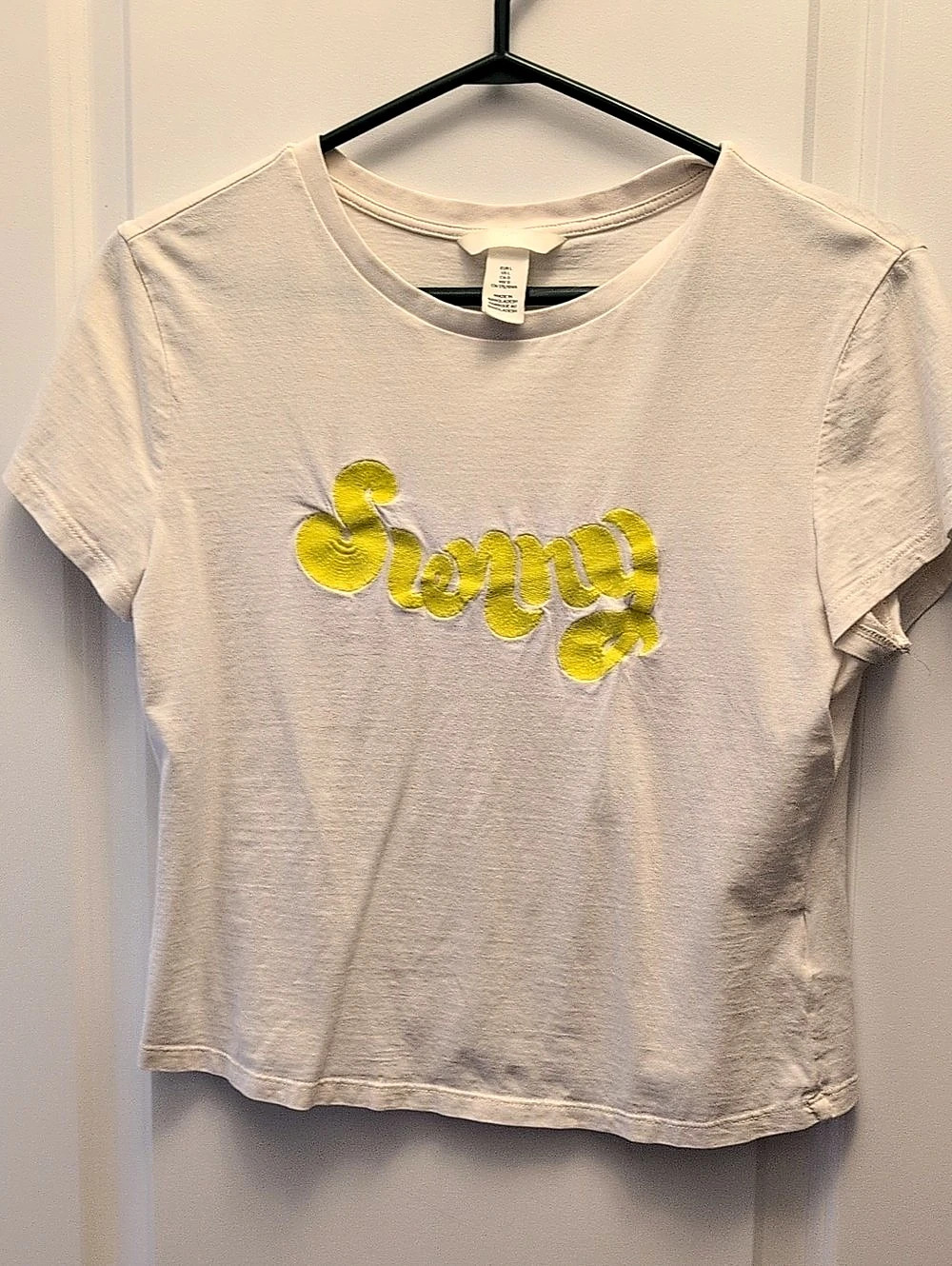 H&M Sunny Embroidered T-Shirt White & Yellow Medium